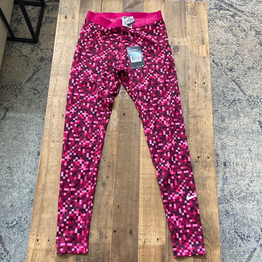 NWT Nike Pro Dri Fit Lined Pink Patterned Leggings Womens Size M
